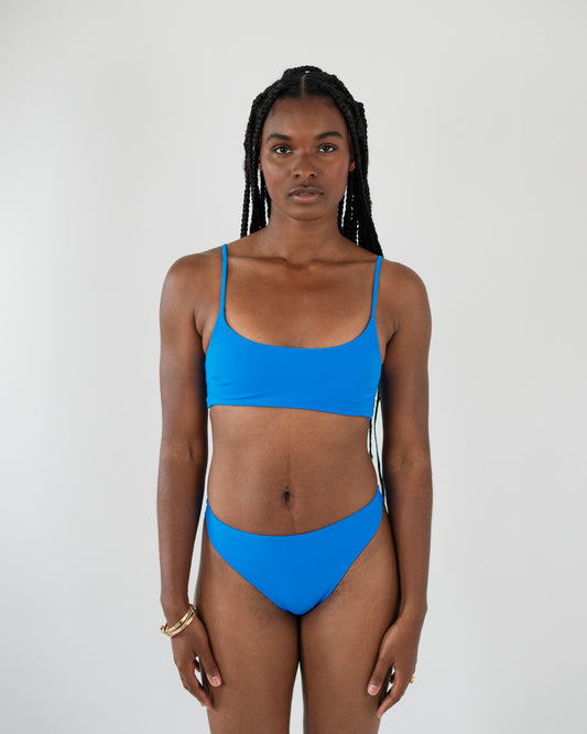 Bas de maillot taille haute bleu